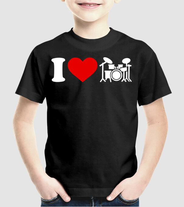 I love drum model negru pe tricou