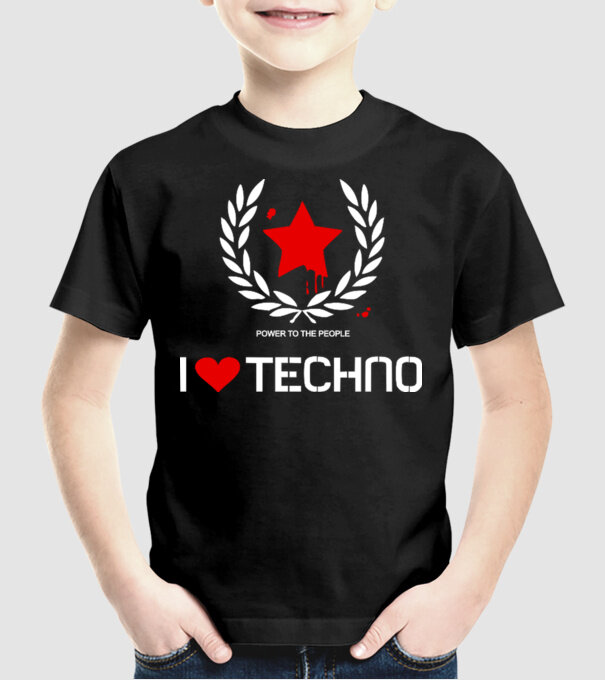 I love techno model negru pe tricou