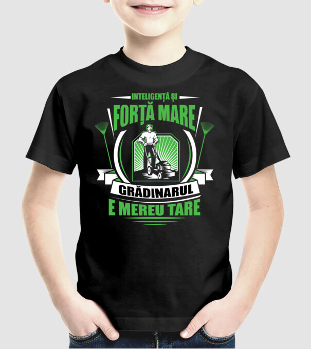 Inteligență și forță mare, grădinarul e mereu tare model negru pe tricou