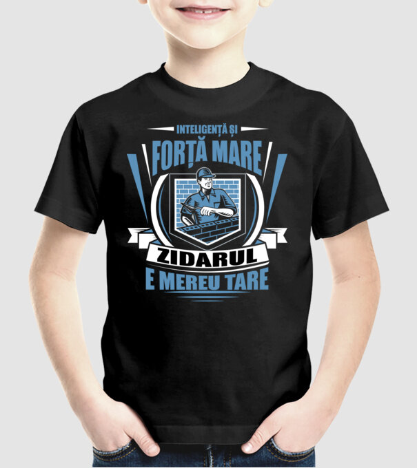Inteligență și forță mare, zidarul e mereu tare model negru pe tricou
