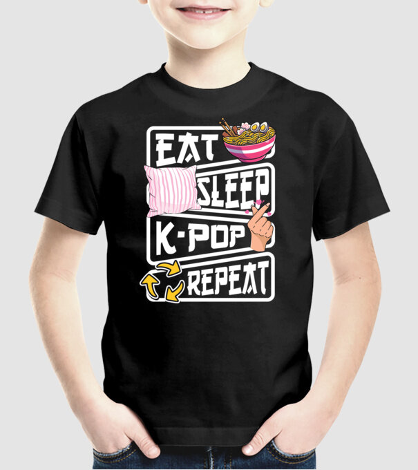 K-POP EAT SLEEP model negru pe tricou