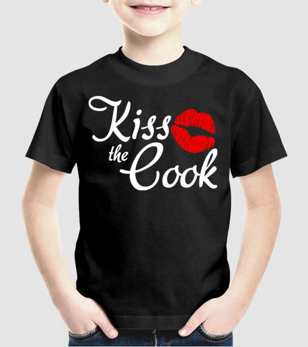 Kiss the cook model negru pe tricou