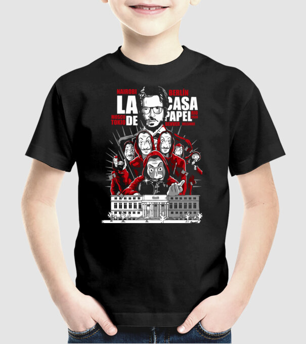 la casa de papel family model negru pe tricou