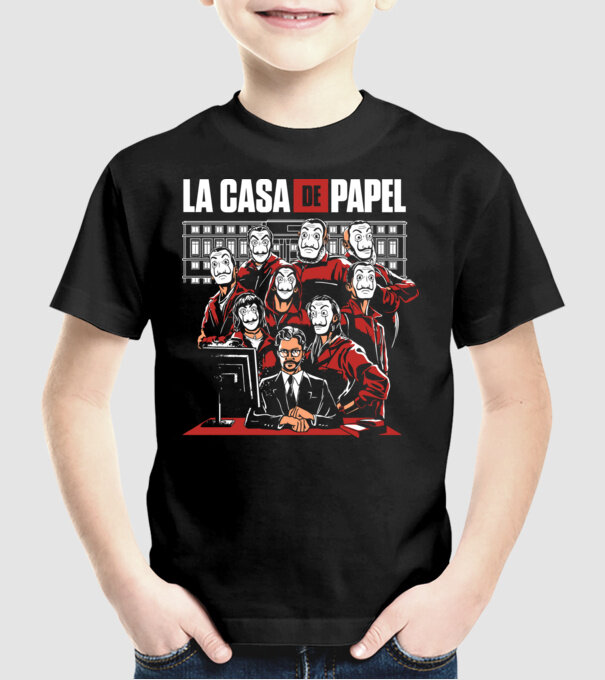 La casa de papel grupo model negru pe tricou