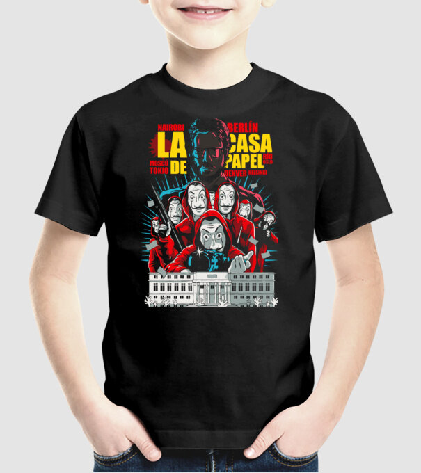 La casa de papel ilutración model negru pe tricou