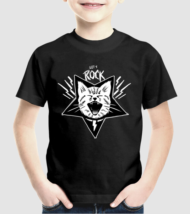 Let's rock model negru pe tricou