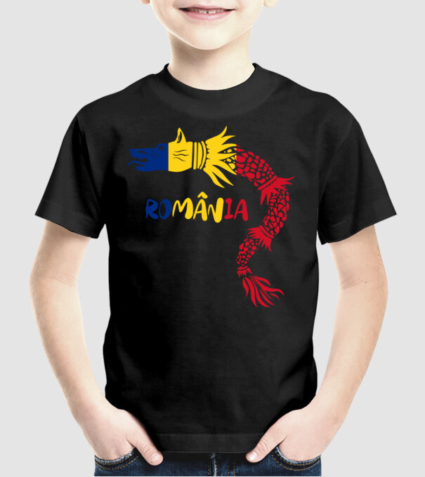 Lupul dacic model negru pe tricou