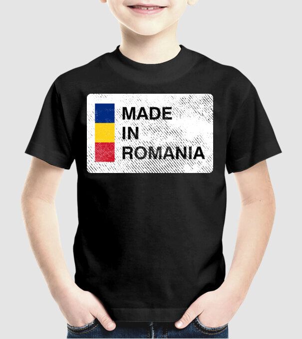 made in romania model negru pe tricou