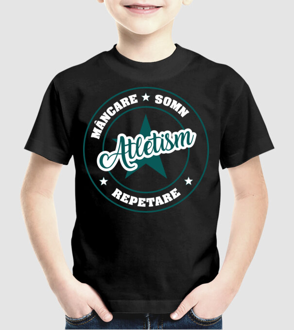 mâncare somn repetare ATLETISM model negru pe tricou
