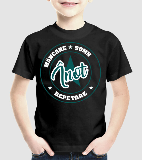 mâncare somn repetare ÎNOT model negru pe tricou