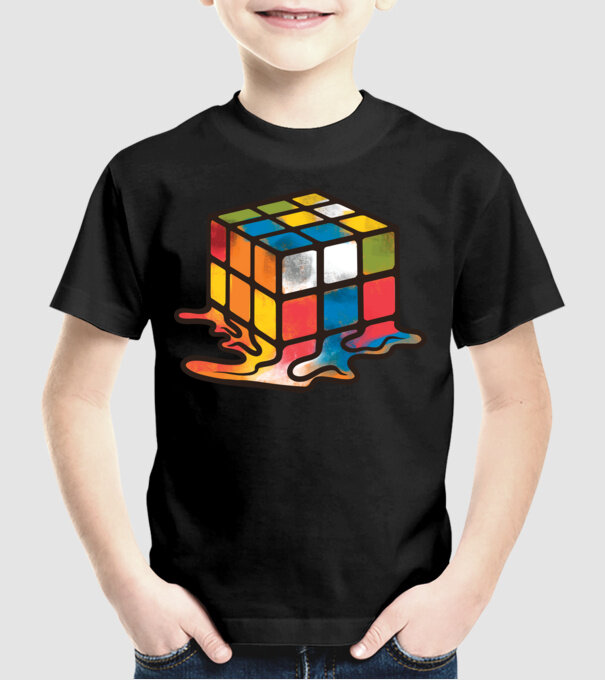 Melted Rubik model negru pe tricou