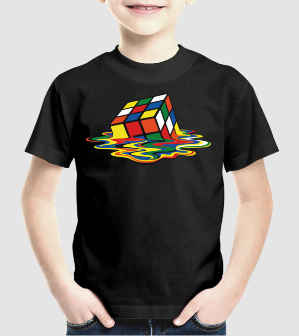 Melting Rubik model negru pe tricou
