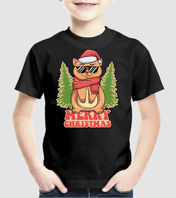 Merry christmas cat model negru pe tricou