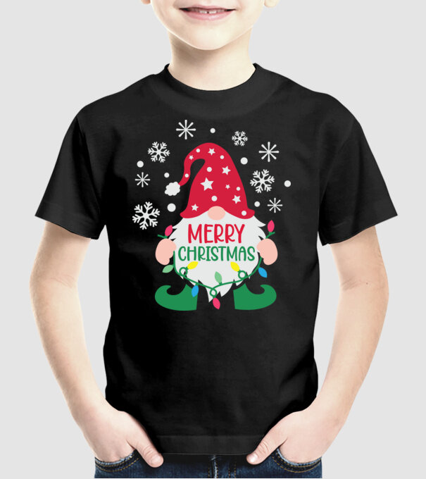 Merry christmas gnome model negru pe tricou