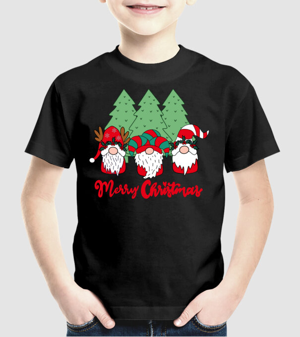 Merry christmas gnomes model negru pe tricou