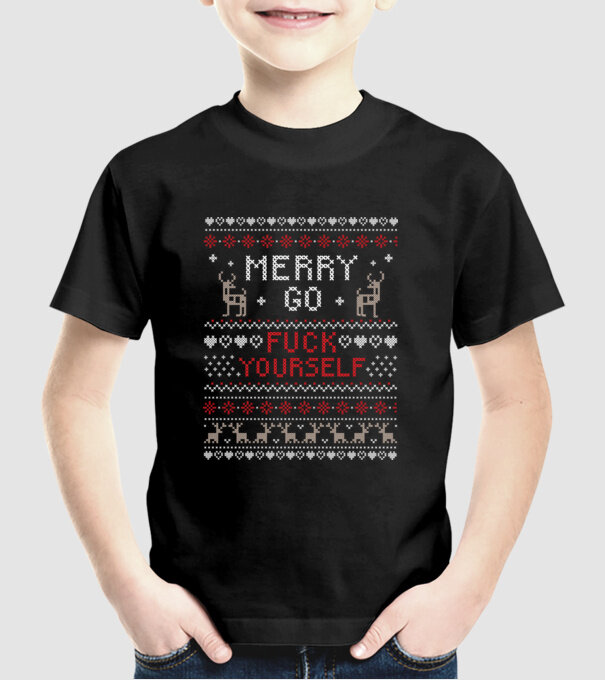 Merry go fuck yourself model negru pe tricou