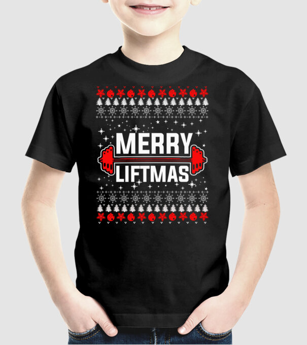 Merry liftmas 1 model negru pe tricou