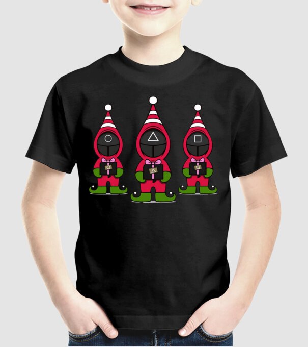 merry squid game model negru pe tricou