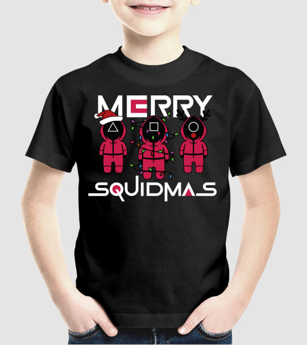 Merry squidmas model negru pe tricou