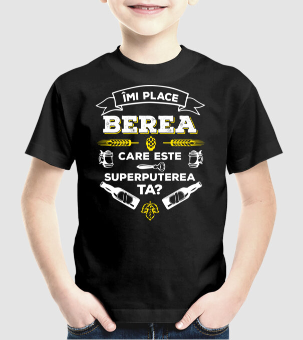 îmi place berea, care este superputerea ta? model negru pe tricou