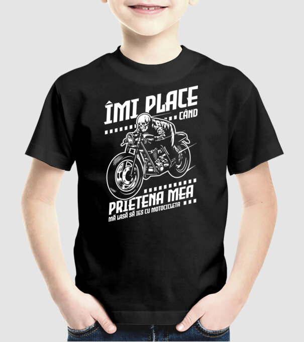 îmi place când prietena mea mă lasă să ies cu motocicleta model negru pe tricou