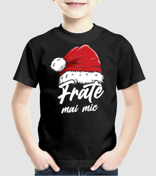 frate mai mic Santa Hat model negru pe tricou