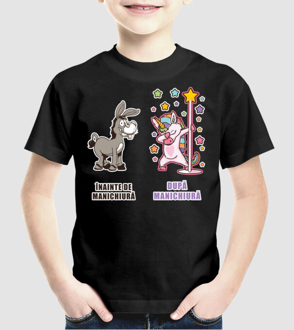 Înainte de manichiură - După manichiură model negru pe tricou