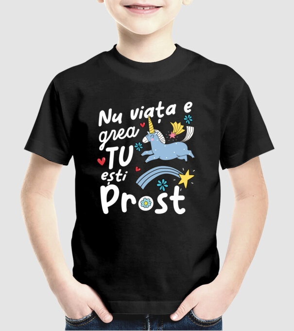 Nu viața e grea, tu ești prost model negru pe tricou