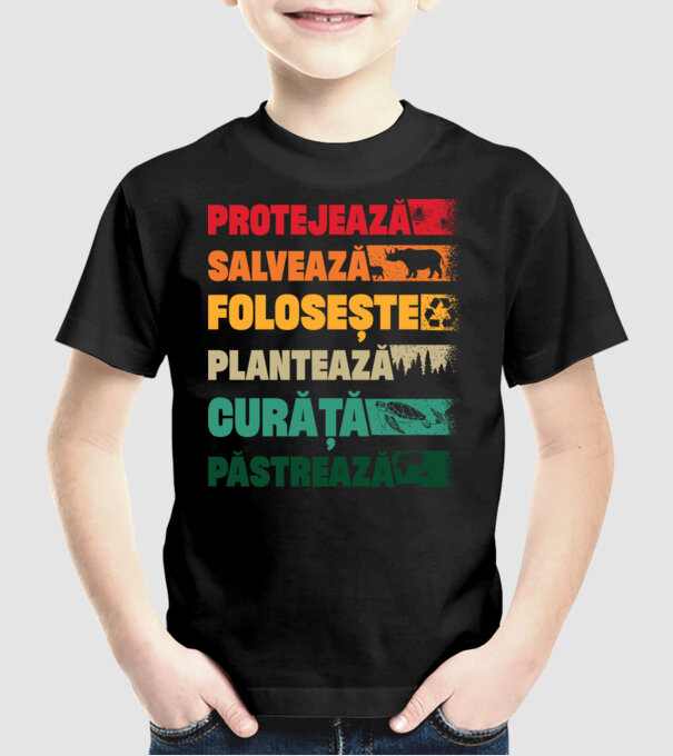 protejează salvează păstrează model negru pe tricou