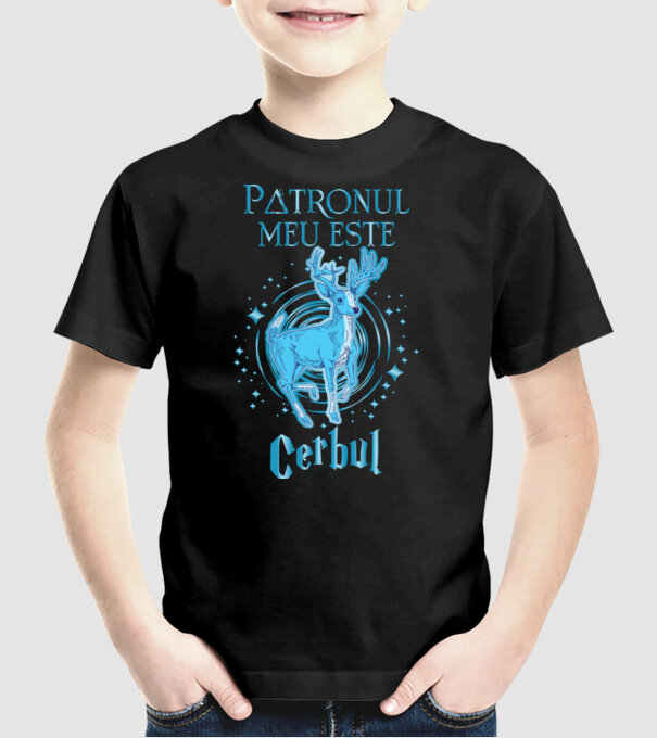Patronul meu este CERBUL model negru pe tricou