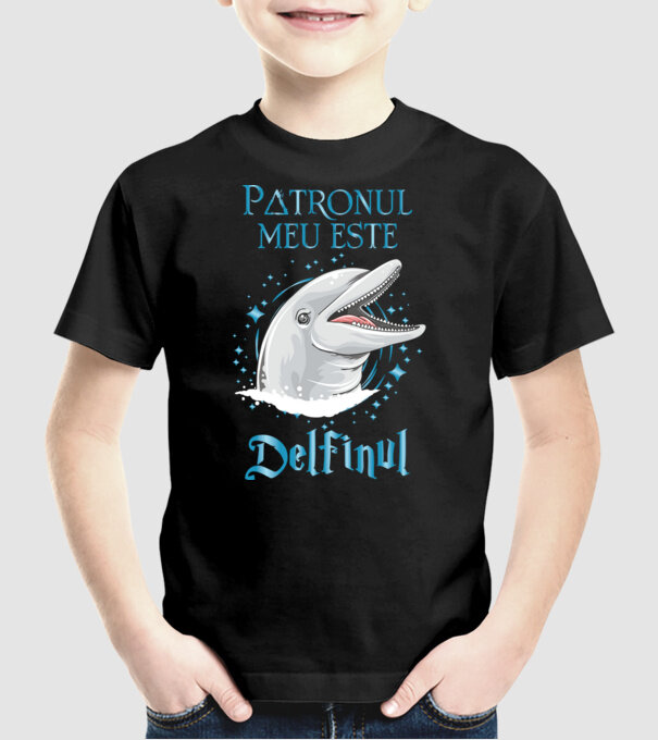 Patronul meu este DELFINUL model negru pe tricou