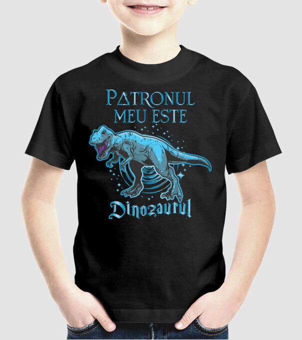 Patronul meu este dinozaurul model negru pe tricou