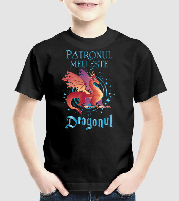 Patronul meu este DRAGONUL model negru pe tricou