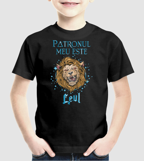 Patronul meu este LEUL model negru pe tricou