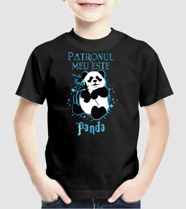 Patronul meu este PANDA model negru pe tricou