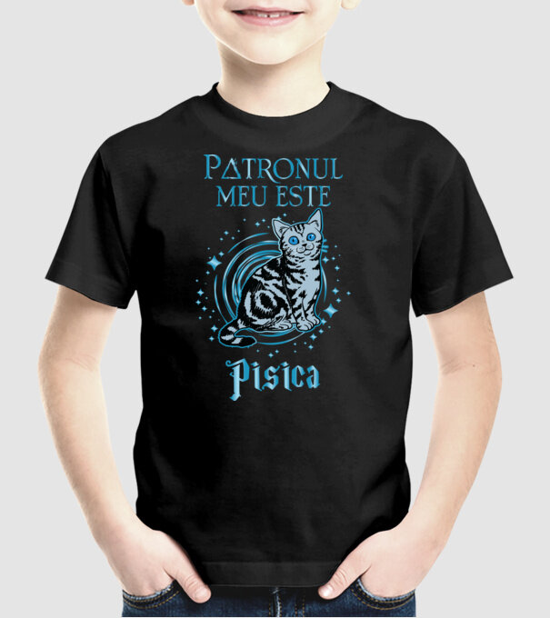 Patronul meu este PISICA model negru pe tricou