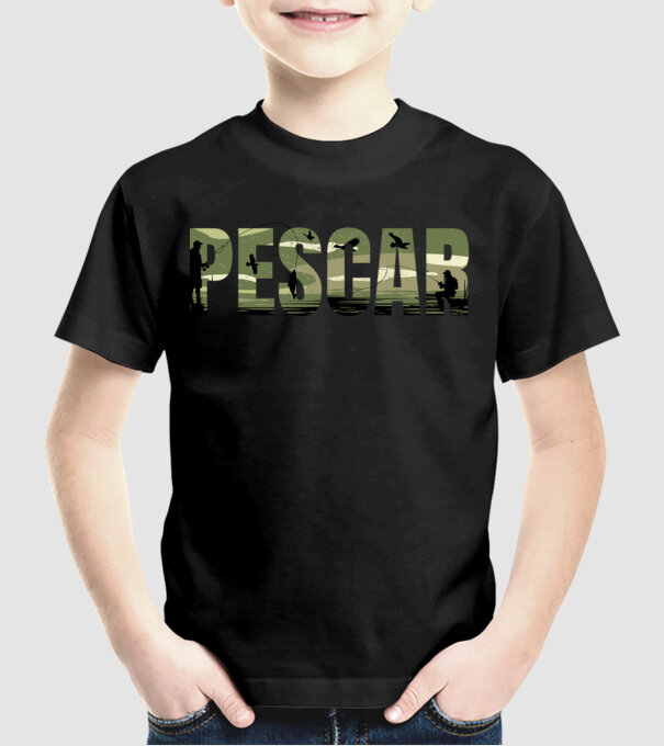 PESCAR model negru pe tricou