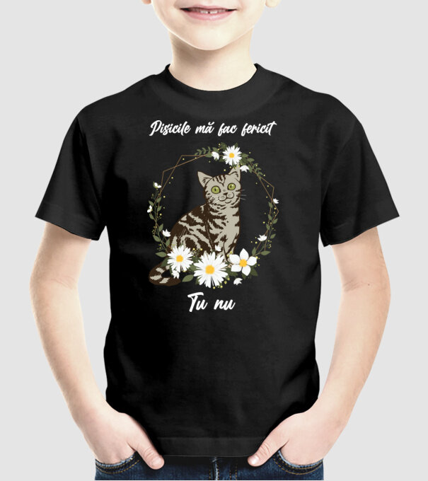 Pisicile mă fac fericit(ă), tu nu model negru pe tricou