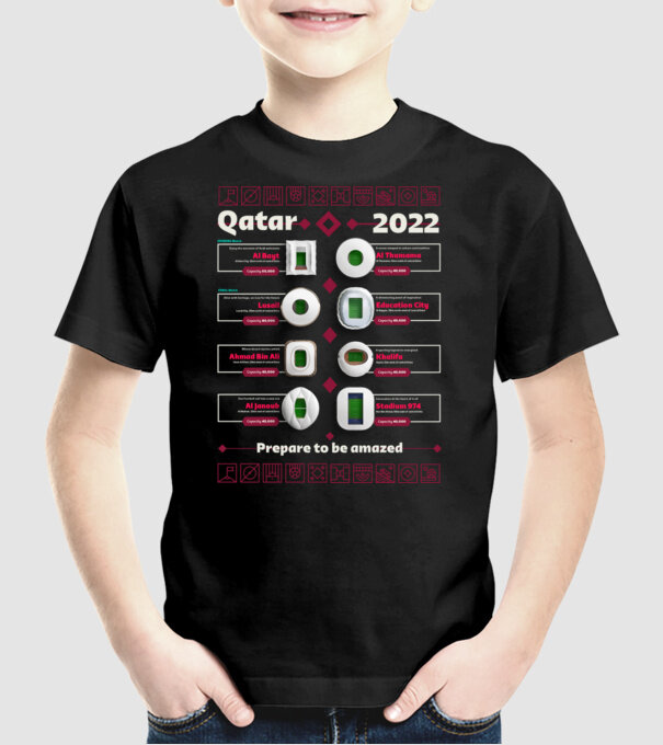 Qatar 2022 Stadiums model negru pe tricou