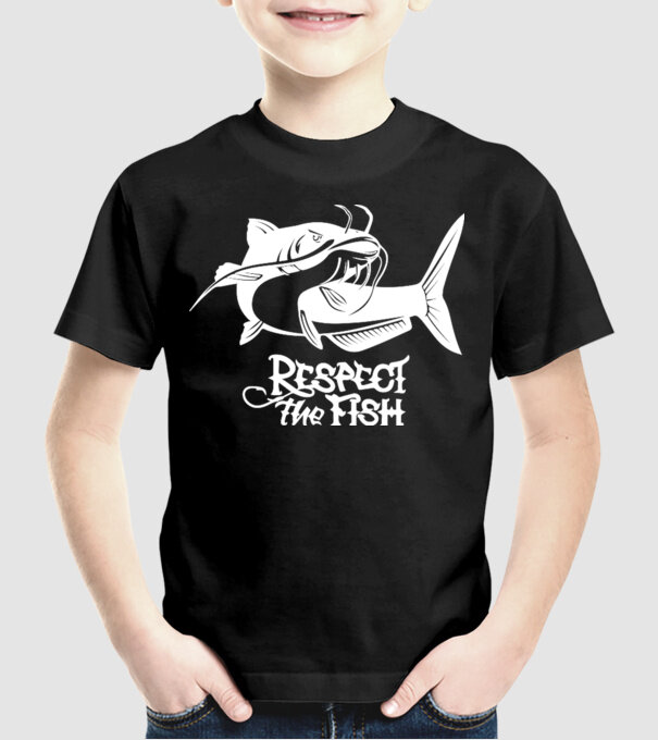 Respect the fish model negru pe tricou