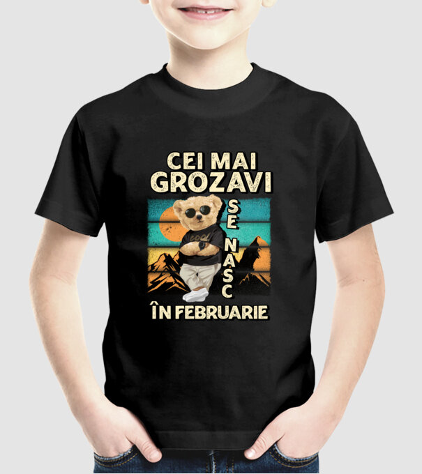 RETRO teddy FEBRUARIE model negru pe tricou