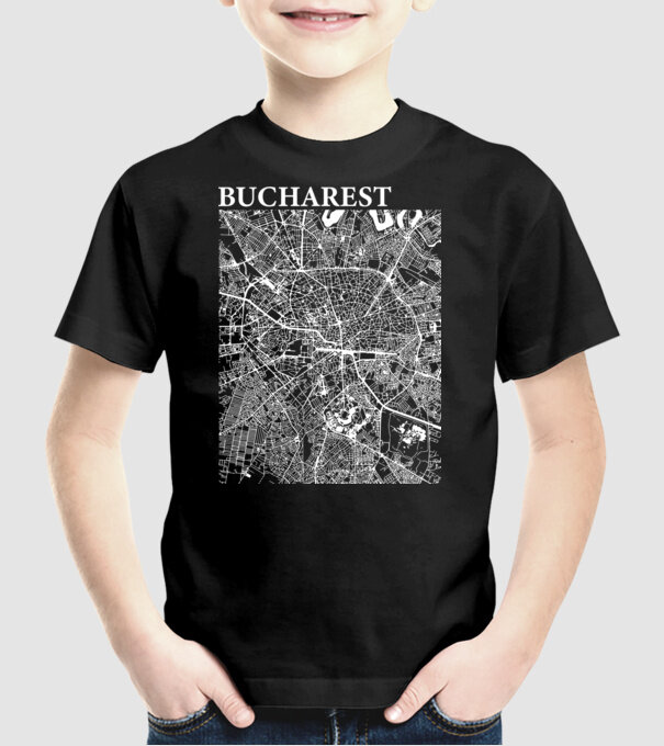 România Bucharest map model negru pe tricou
