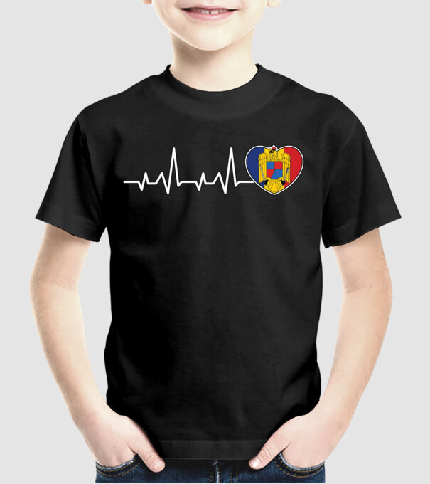 ROMANIA heartbeat model negru pe tricou