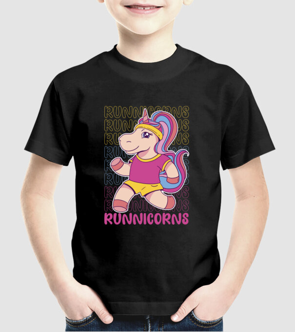 Runnicorns model negru pe tricou
