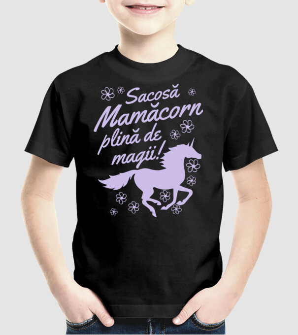 Sacoșă mamăcorn plină de magii! model negru pe tricou