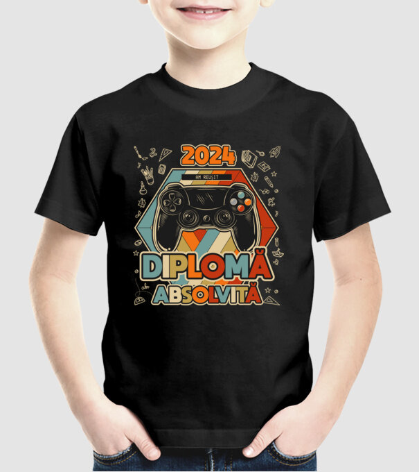 școala generală diplomă model negru pe tricou