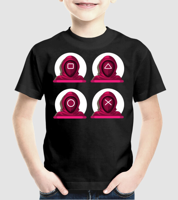 squid game characters model negru pe tricou