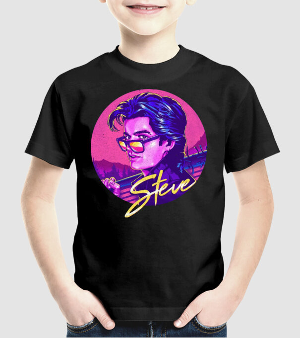 steve neon stranger things model negru pe tricou