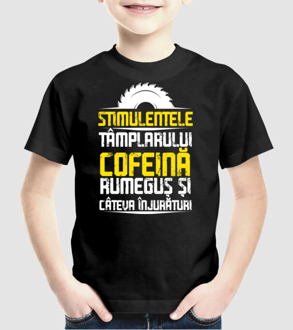 stimulentele tâmplarului: cofeină, rumeguș și câteva înjurături model negru pe tricou