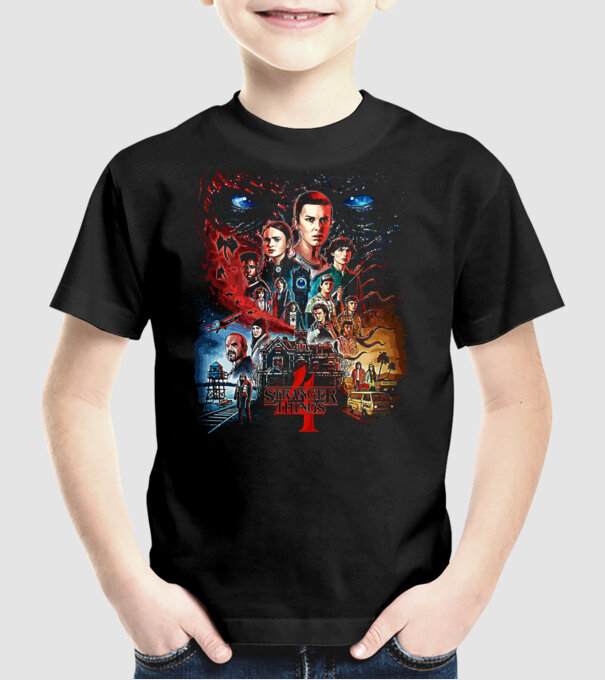 stranger things poster model negru pe tricou